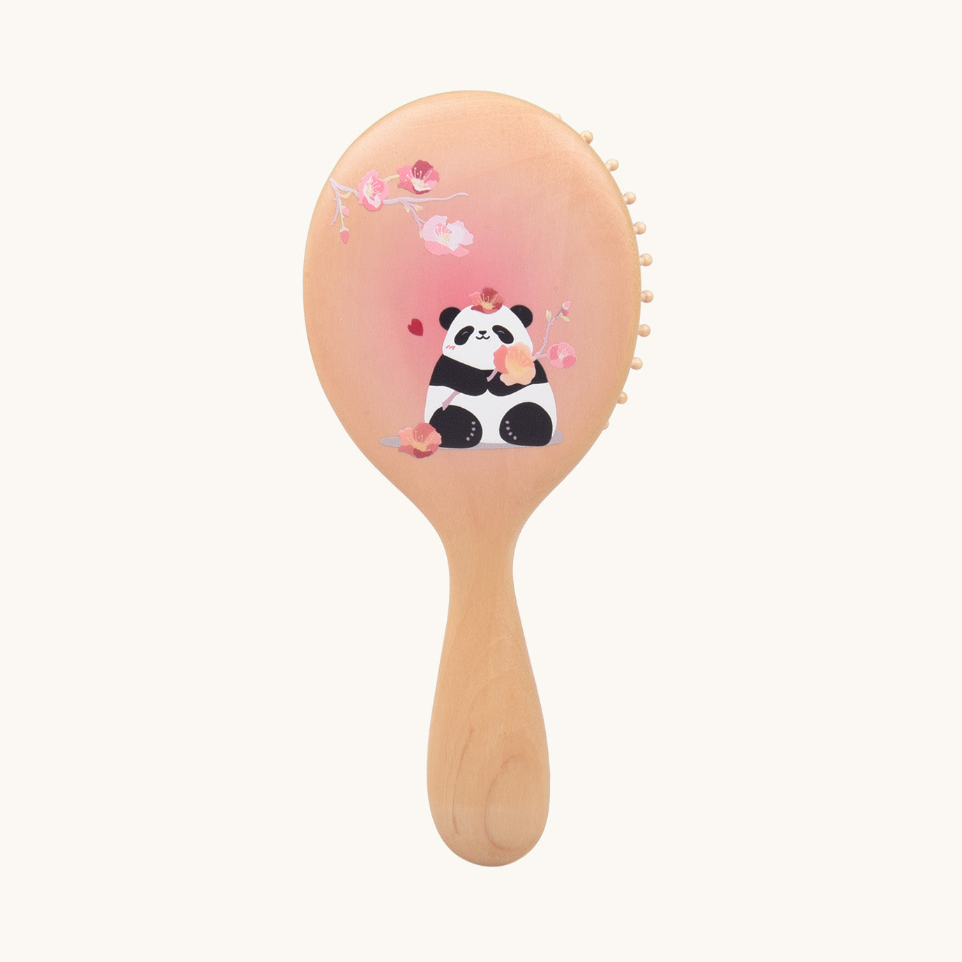Panda Roze Houten Haarborstel