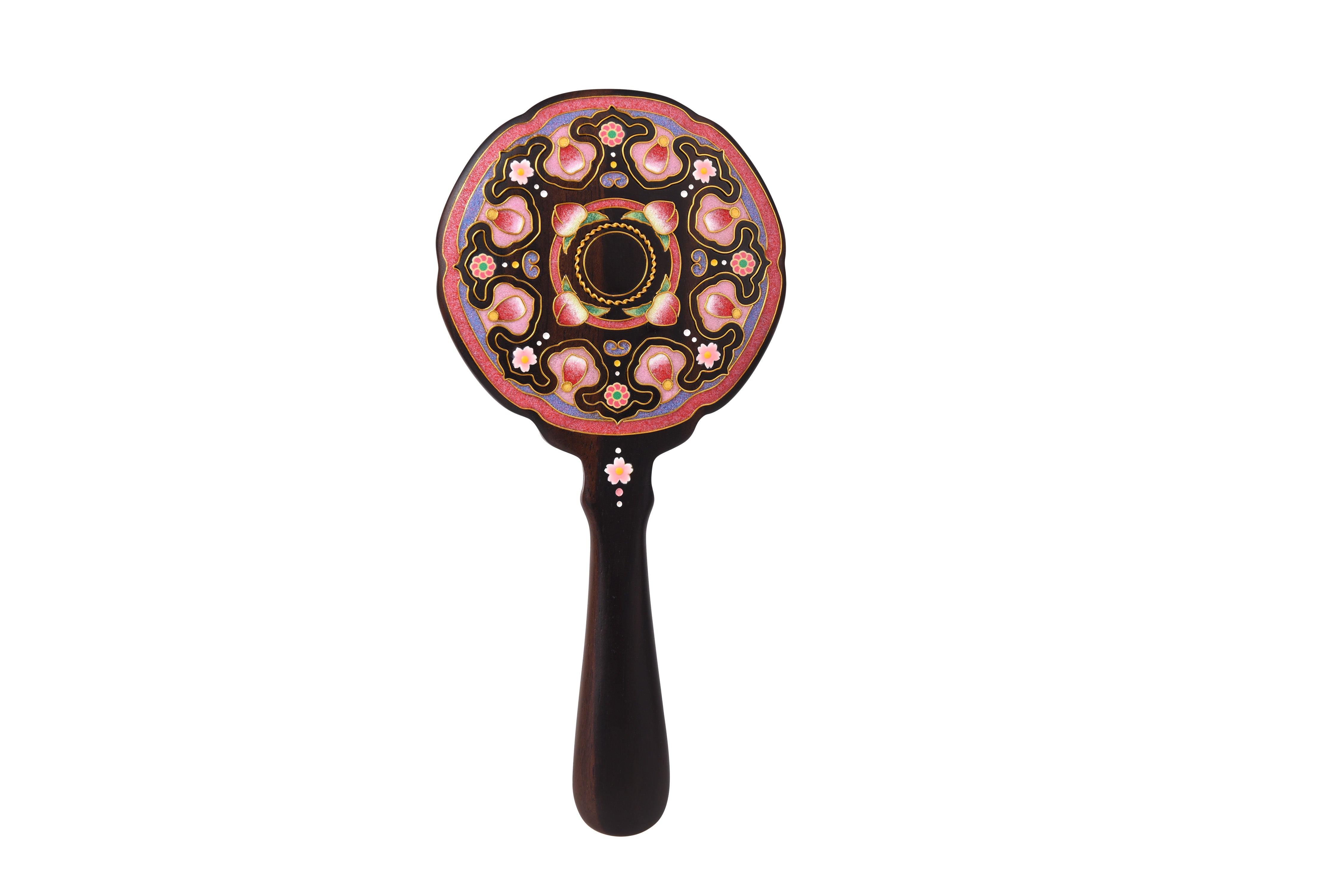 Viervoudige Harmonie | Handspiegel van ebbenhout met cloisonné-emaille op hout Viervoudige Harmonie | Handspiegel van ebbenhout met cloisonné-emaille op hout